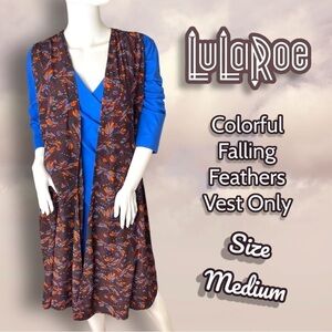 Lularoe Joy Vest Deep Tone Feathers Size Medium (10-12) (Vest Only)